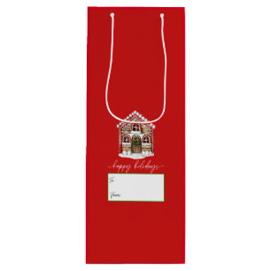 Bolsa Para Vino Felices fiestas Gingerbread House Navidades Red