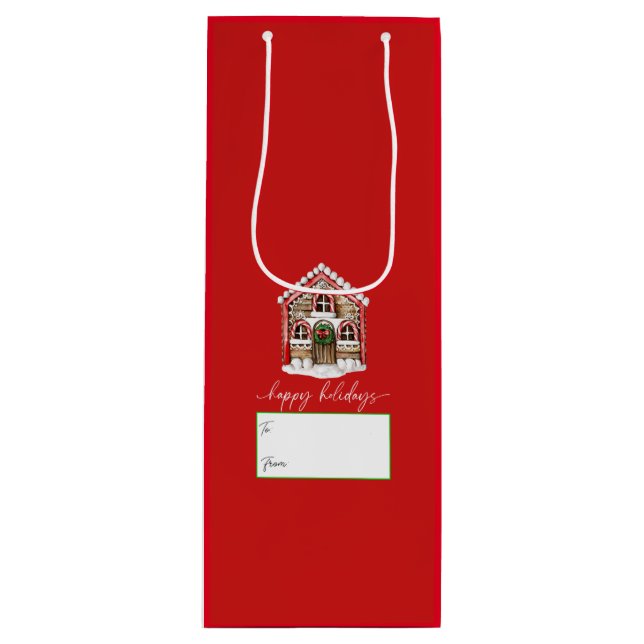 Bolsa Para Vino Felices fiestas Gingerbread House Navidades Red (Anverso)
