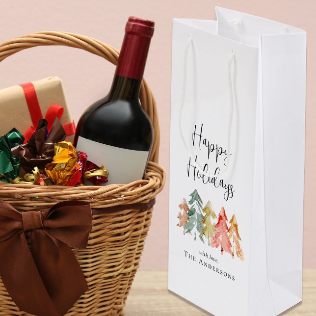 Bolsa Para Vino Felices vacaciones Navidades de acuarela de pino T (Subido por el creador)