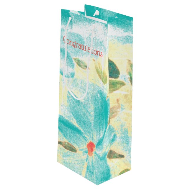 Bolsa Para Vino Felicitaciones florales verde azuladas (Angulo reverso)
