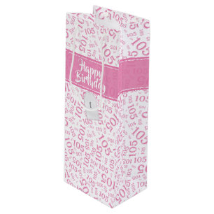 Bolsa Para Vino Feliz 105º Nacimiento Patrón de números rosa y bla