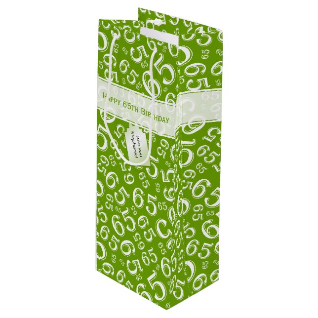 Bolsa Para Vino Feliz 65º Nacimiento Patrón verde y blanco (Angulo Anverso)