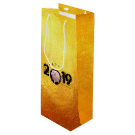 Bolsa Para Vino Feliz Año PIg 2019 Original 3D dorado Wine G Bag