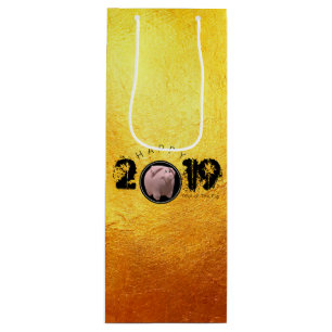 Bolsa Para Vino Feliz Año PIg 2019 Oro original 3D Wine G Bag 2