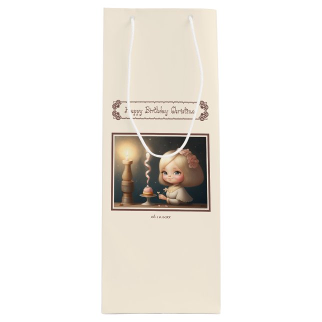 Bolsa Para Vino Feliz cumpleaños Chica 01 (Anverso)