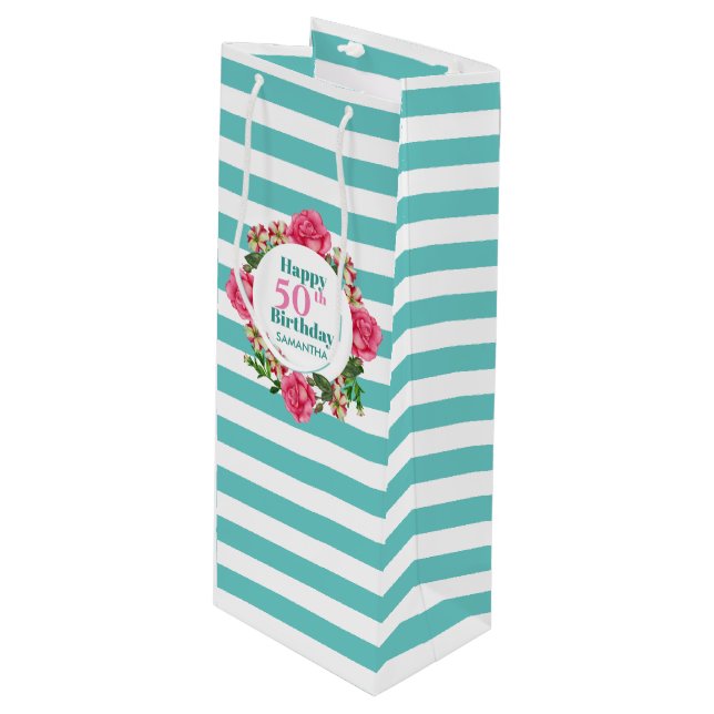 Bolsa Para Vino Feliz cumpleaños Rosa Rosa Rosa Rojo Blanco Petuni (Angulo Anverso)