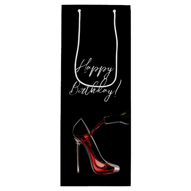Bolsa Para Vino Feliz cumpleaños-Stiletto con vino (Anverso)