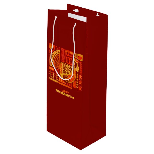 Bolsa Para Vino Feliz Día de Acción de Gracias Naranja de Resumen  (Angulo Anverso)