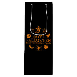 Bolsa Para Vino Feliz Halloween nombre personalizado naranja negro