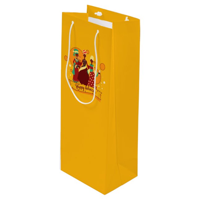 Bolsa Para Vino Feliz Kwanzaa 3 Damas de Amarillo (Angulo Anverso)