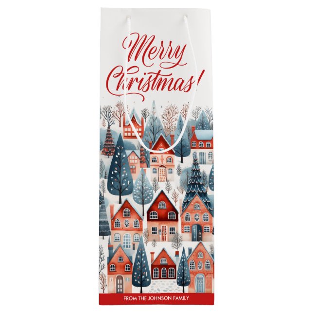Bolsa Para Vino Feliz Navidad | Aldea de los Navidades Rojos (Anverso)