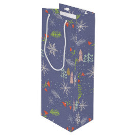 Bolsa Para Vino Feliz Navidad Árboles dibujados a mano Flores de n