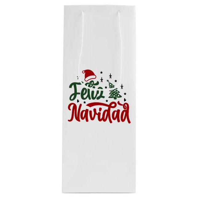 Bolsa Para Vino Feliz Navidad en rojo y verde (Anverso)