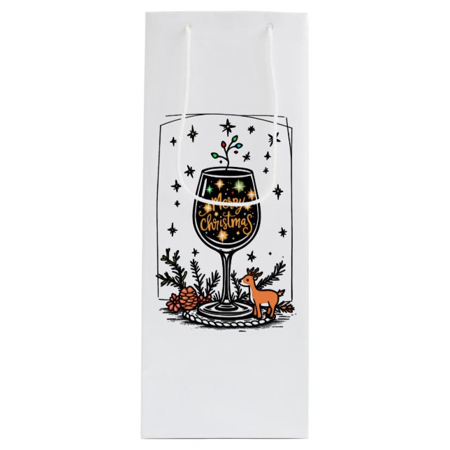 Bolsa Para Vino Feliz Navidad en un vaso de vino (Anverso)