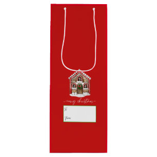 Bolsa Para Vino Feliz Navidad Gingbread House Holiday Red