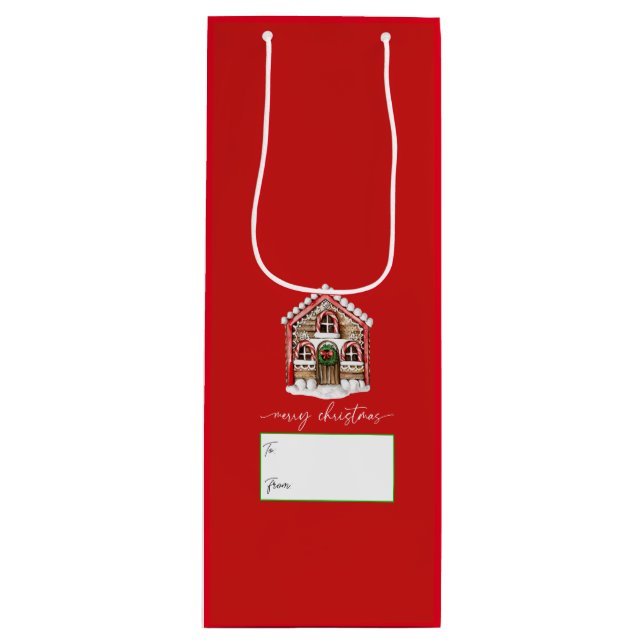 Bolsa Para Vino Feliz Navidad Gingbread House Holiday Red (Anverso)