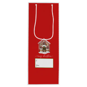 Bolsa Para Vino Feliz Navidad Gingerbread House Holiday regalo roj
