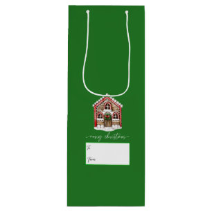 Bolsa Para Vino Feliz Navidad Ginglebread House Holiday Green