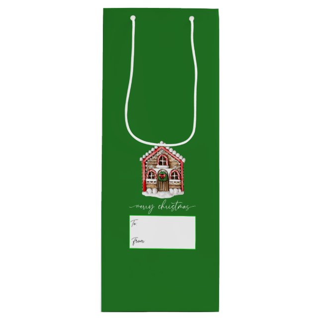 Bolsa Para Vino Feliz Navidad Ginglebread House Holiday Green (Anverso)