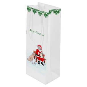 Bolsa Para Vino Feliz Navidad! Papá Noel con gato y perro