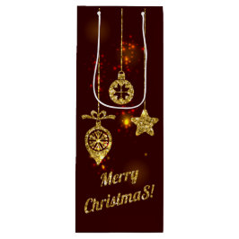 Bolsa Para Vino Feliz Navidad, Purpurina de vacaciones rojas respl