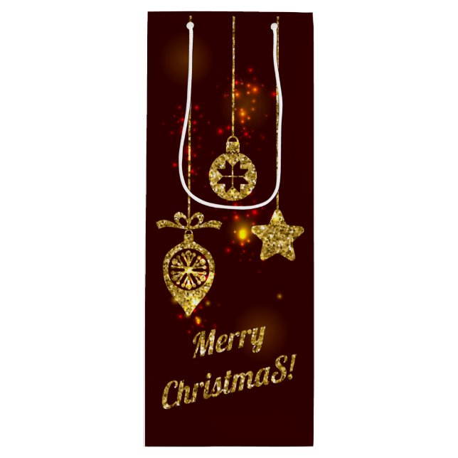 Bolsa Para Vino Feliz Navidad, Purpurina de vacaciones rojas respl (Anverso)