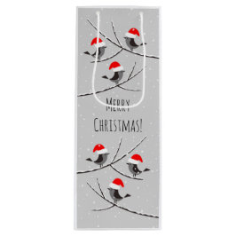Bolsa Para Vino Feliz Navidad Red Santa Hat Birds Nieve