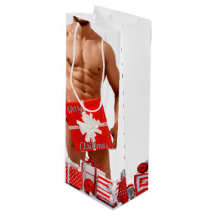 Bolsa Para Vino Feliz Navidad SlipperyJoe regalo rojo blanco plata