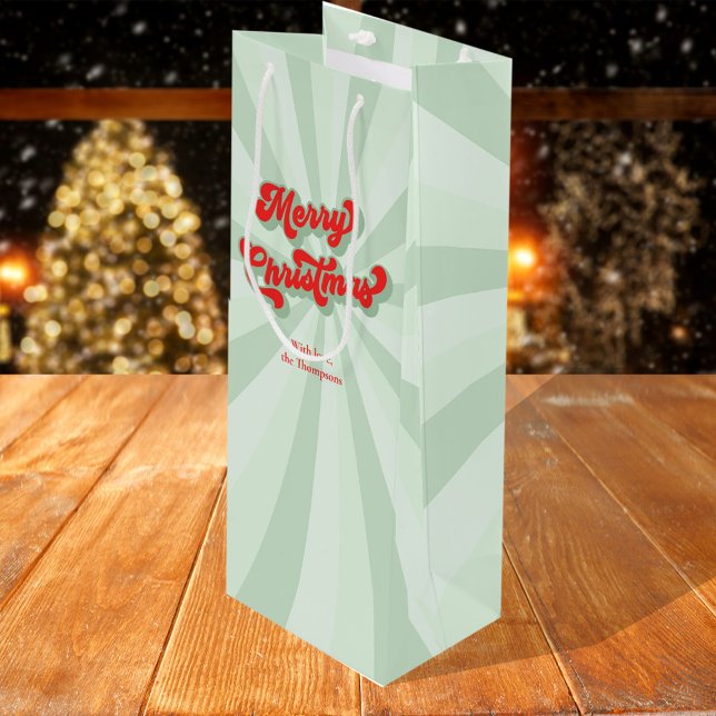 Bolsa Para Vino Feliz Navidad Verde Rojo Whimsical Retro Personali (Whimsical typography Merry Christmas wine gift bag
)