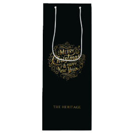 Bolsa Para Vino Feliz Navidad y Feliz Año Nuevo en negro y oro