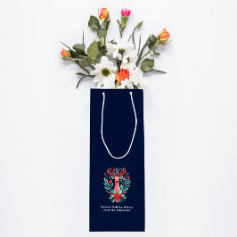 Bolsa Para Vino Festividad Azul floral de renos navidades