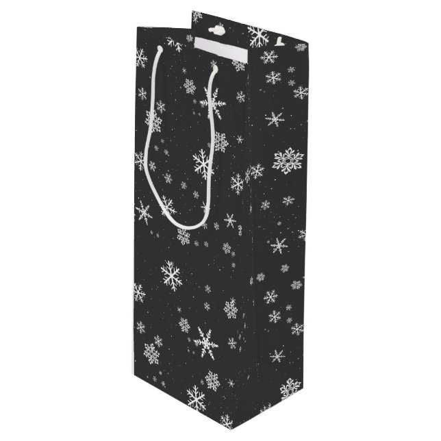 Bolsa Para Vino Festividad de copos de nieve blancos en vacaciones (Angulo Anverso)