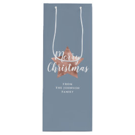 Bolsa Para Vino Festividad Rosa Azul Estrella de Oro Feliz Navidad