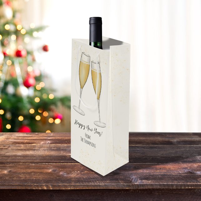 Bolsa Para Vino Fiesta de Año Nuevo Whimsical Cute Divertido Champ (New Years Eve Champagne wine gift bag.)
