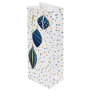 Bolsa Para Vino Fiesta de los Ornamentos de Navidad Azul y Oro