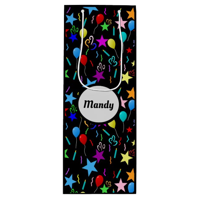 Bolsa Para Vino Fiesta de nombres personalizado negro (Anverso)