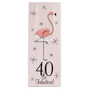 Bolsa Para Vino Flamingo Rosa '40 y Fabulous!' botella de bolso de