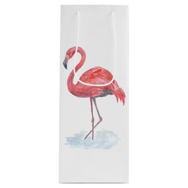 Bolsa Para Vino Flamingo rosa, acuarela. (Anverso)