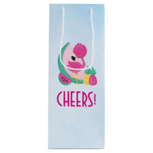 Bolsa Para Vino Flamingo rosa con sandía y piña