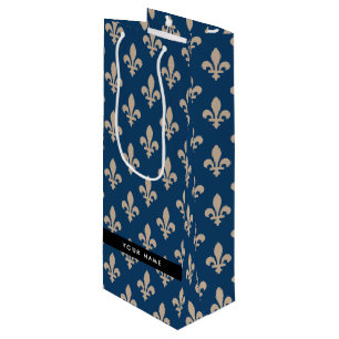 Bolsa Para Vino Fleur de Lis, beige sobre azul marino, real, tu no