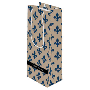 Bolsa Para Vino Flor de Lis, Azul Marino sobre Beige, Real, Tu Nom
