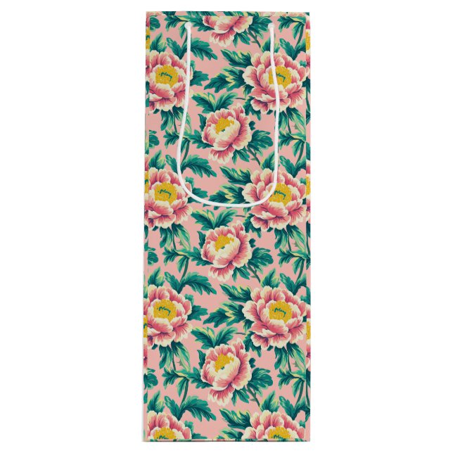 Bolsa Para Vino Floral Chinoiserie rosa (Anverso)