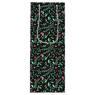 Bolsa Para Vino Floral pattern.05.FR.pink y Lgreen black BG