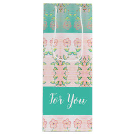 Bolsa Para Vino Floral rosa con Verde azulado