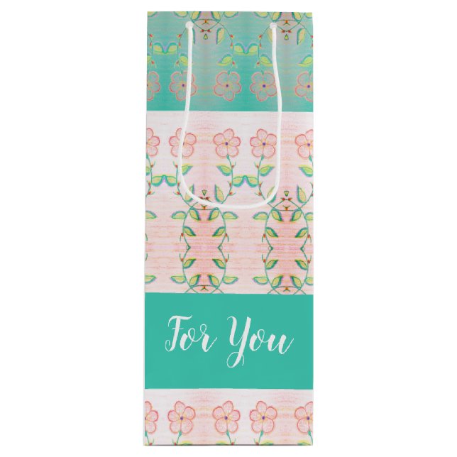 Bolsa Para Vino Floral rosa con Verde azulado (Anverso)