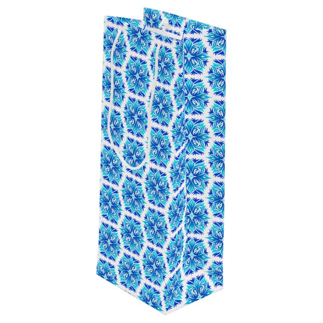 Bolsa Para Vino Flores Azules, Patrón De Flores, Patrón Floral (Angulo reverso)