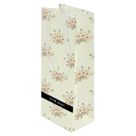 Bolsa Para Vino Flores Azules y Rojas, Negro, Tu Nombre