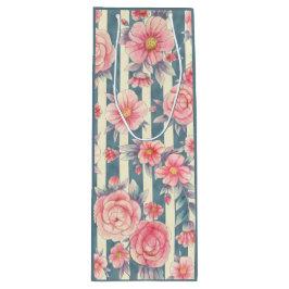 Bolsa Para Vino Flores color de agua rosada en franjas
