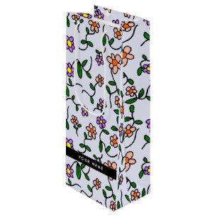 Bolsa Para Vino Flores Coloridas, Fondo Azul, Negro
