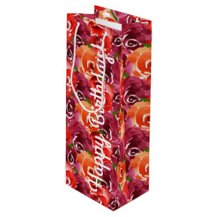 Bolsa Para Vino Flores de acuarela brillante feliz cumpleaños
